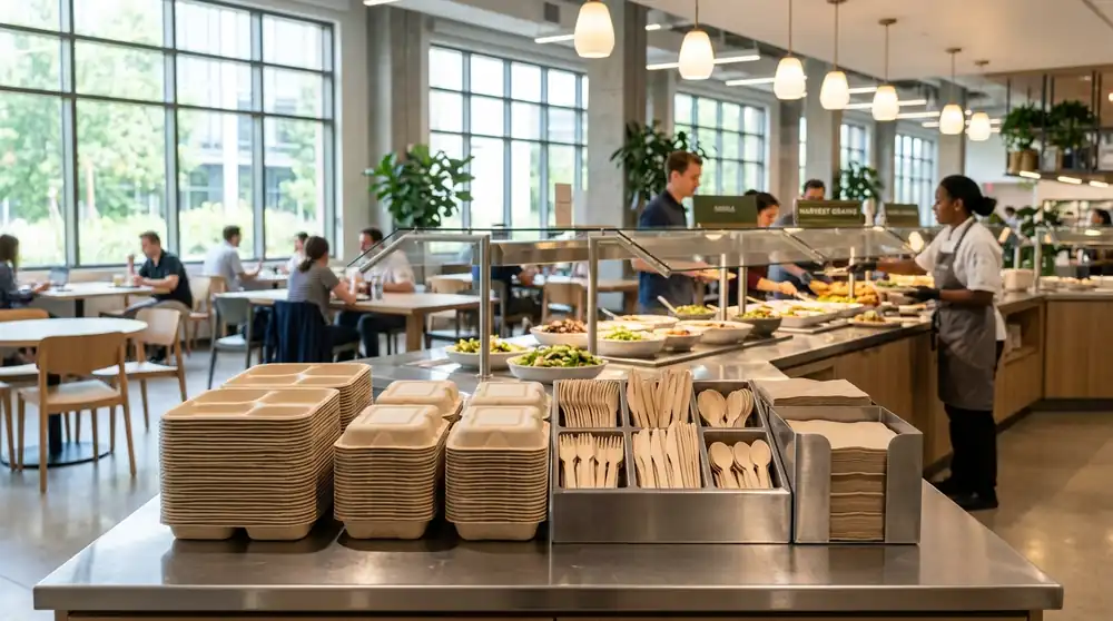 Corporate Cafeteria Biodegradable Tableware Station