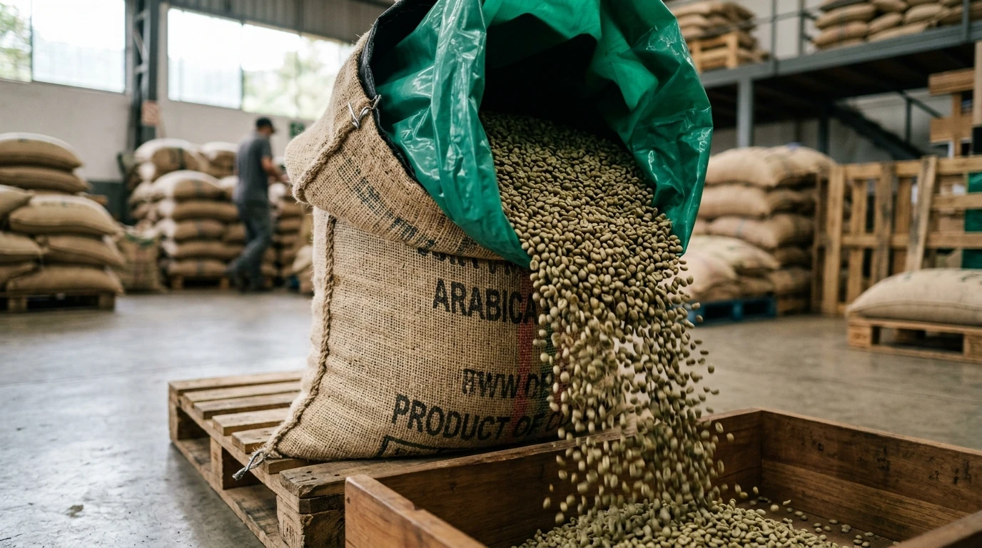 Direct-trade Indian green coffee imports laboratory moisture audit and screen sorting