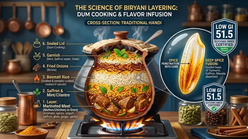 Biriyani Layering and Spice Absorption Infographic